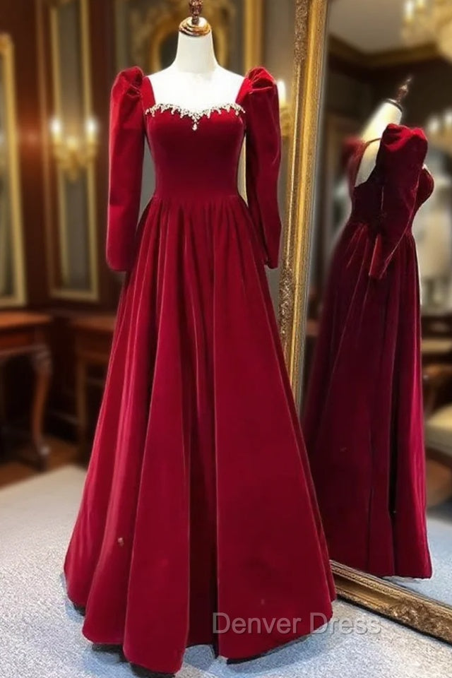 Beautiful A Line Red Velvet Prom Dresses Sweatheart Party Dresses Brithday Ball Gown Main image
