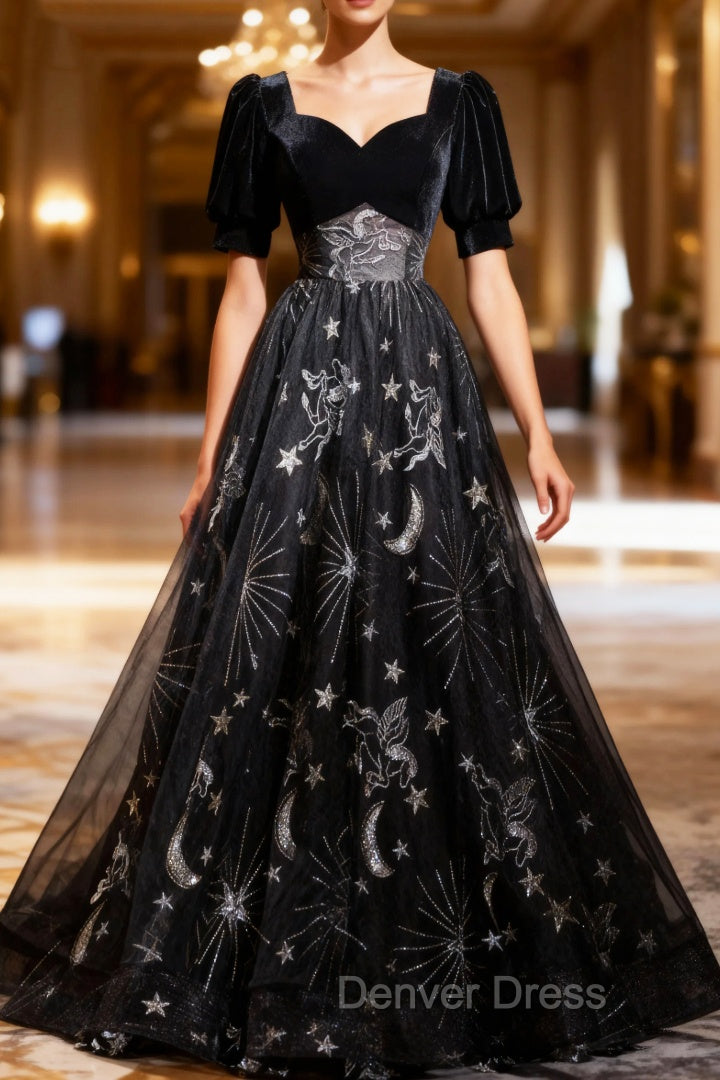 Beautiful A-line Simple Black Floor Length Party Dresses, Black Long Prom Dresses Main image
