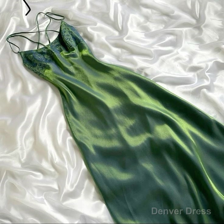 Beautiful A Line Spaghetti Straps Green Long Prom Dresses Prom Gown Main image