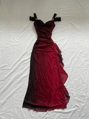 Kaunis linjahihnat ombre punainen pitkä sifonki prom -mekko
