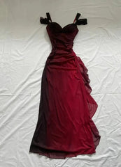 جميلة ألف خط الأشرطة أومبير فستان حفلة موسيقية طويلة الشيفون الأحمر