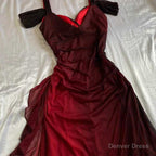 Beautiful A Line Straps Ombre Red Long Chiffon Prom Dresses