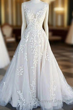 Beautiful A-Line V-Neck Floor Sweeping Skirt With Lace Wedding Dresses