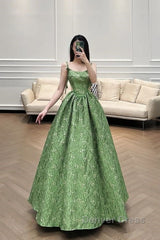 Beautiful Ball Gown Green Lace Prom Gown Long Prom Dresses