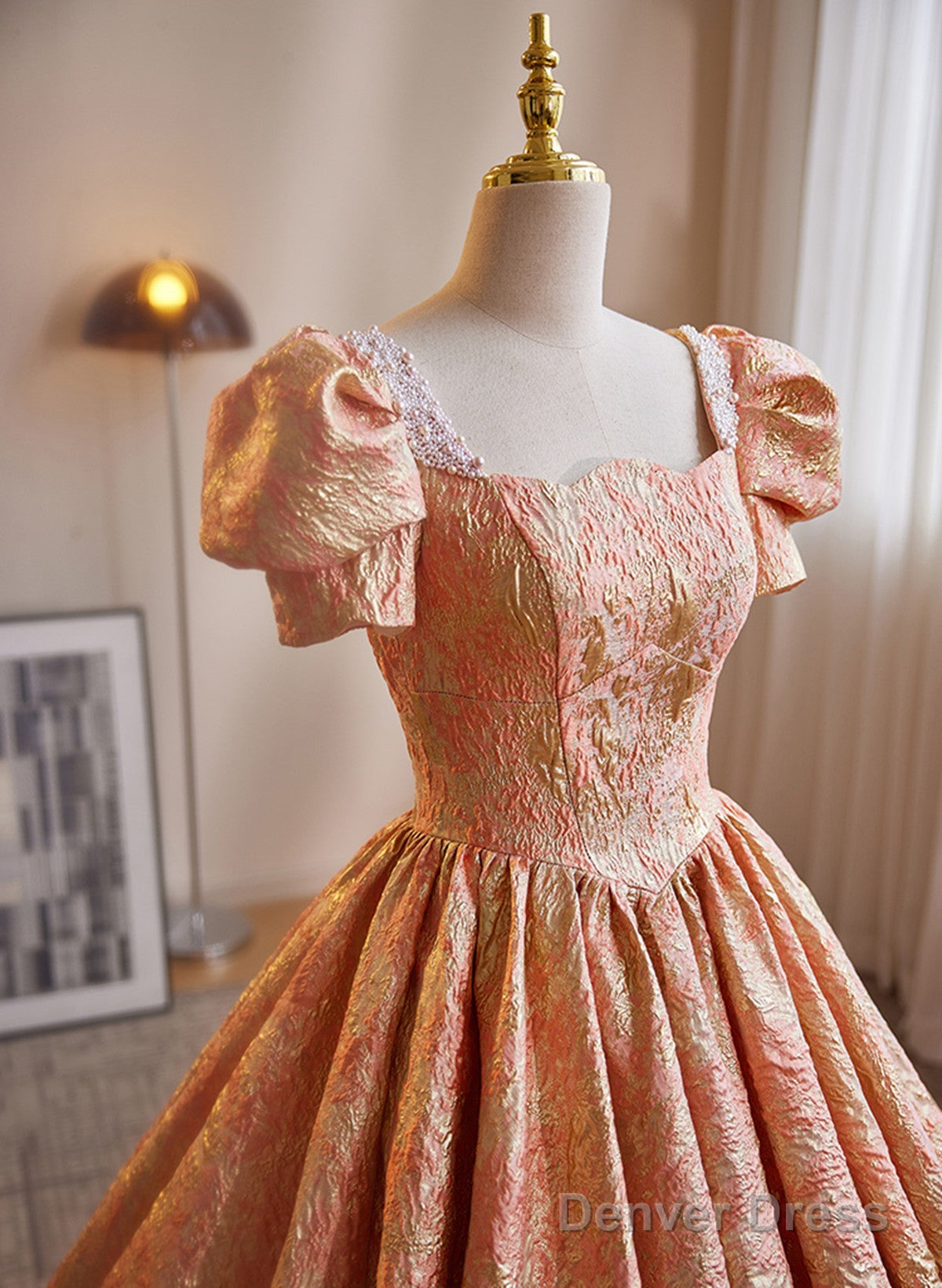 Beautiful Ball Gowns Short Sleeves Long Prom Dress, Long Sweet 16 Dresses