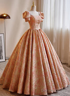 Beautiful Ball Gowns Short Sleeves Long Prom Dress, Long Sweet 16 Dresses
