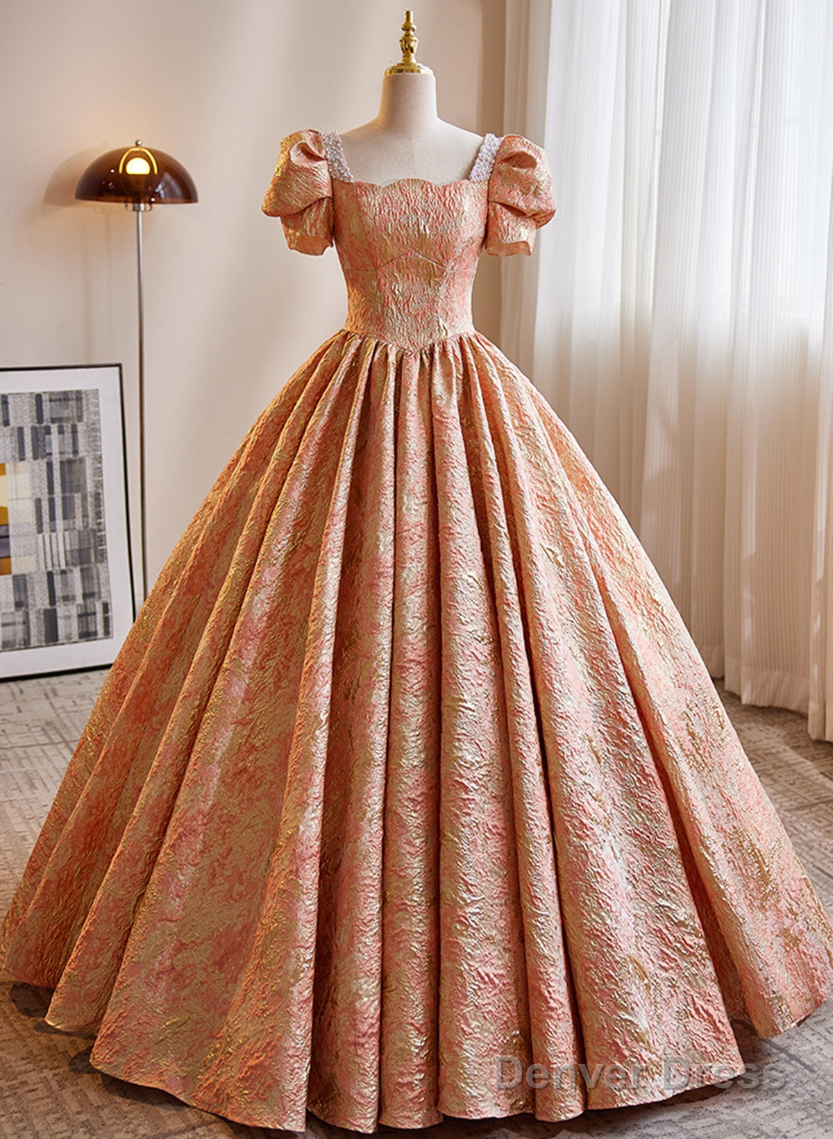 Beautiful Ball Gowns Short Sleeves Long Prom Dress, Long Sweet 16 Dresses