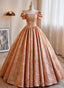 Beautiful Ball Gowns Short Sleeves Long Prom Dress, Long Sweet 16 Dresses