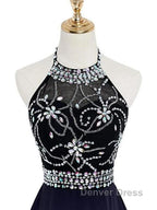 Beautiful Beaded High Low Chiffon Gradient Prom Dress, Blue Homecoming Dresses