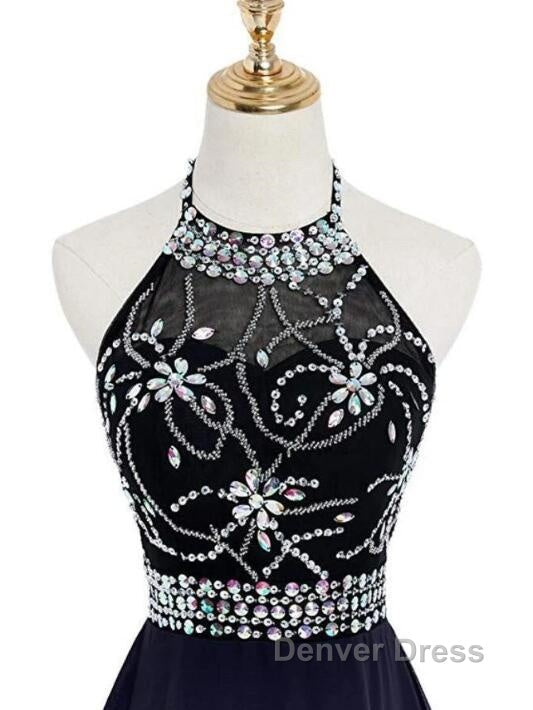 Beautiful Beaded High Low Chiffon Gradient Prom Dress, Blue Homecoming Dresses