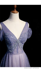 Beautiful Beaded V-Neckline Long Floor Length, A-Line Formal Gown