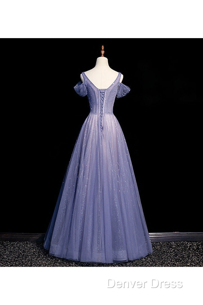 Beautiful Beaded V Neckline Long Floor Length, A Line Prom Gowns