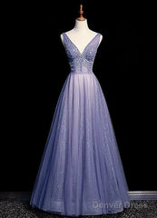 Beautiful Beaded V-Neckline Long Floor Length, A-Line Formal Gown