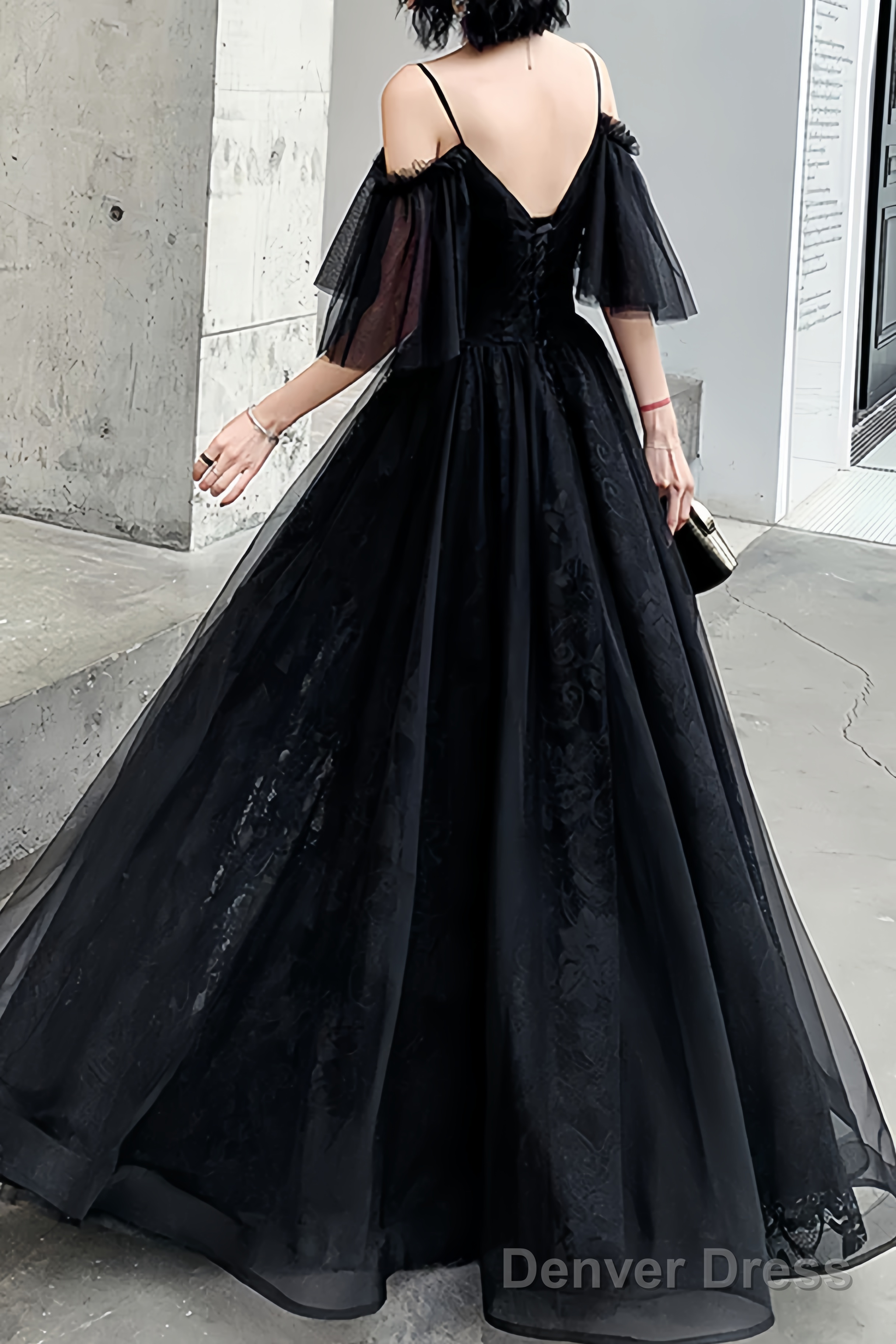 Beautiful Black Off the Shoulder Evening Dress Prom Dresses – Denver Dress
