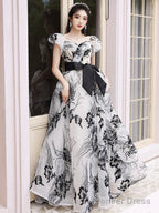 Beautiful Black Print A-Line Princess Dresses With Bow