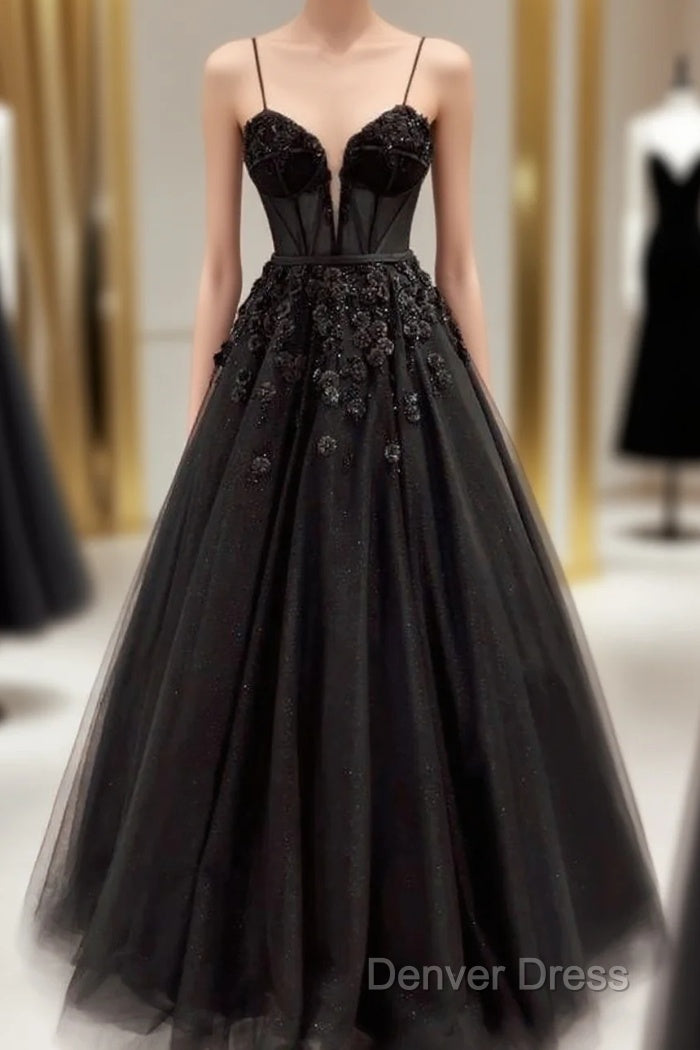 Beautiful Black Tulle Applique Prom Dresses Elegant Evening Dresses Party Dresses Main image