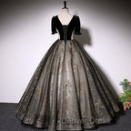 Beautiful Black Tulle Short Sleeves Long Party Dresses Black Short Sleeves Prom Dresses prom Dresses shops