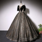 Beautiful Black Tulle Short Sleeves Long Party Dresses Black Short Sleeves Prom Dresses prom Dresses shops