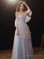 Beautiful Blue And Pink Tulle Long Formal Dress Party Dress, A-Line Cute Evening Gown