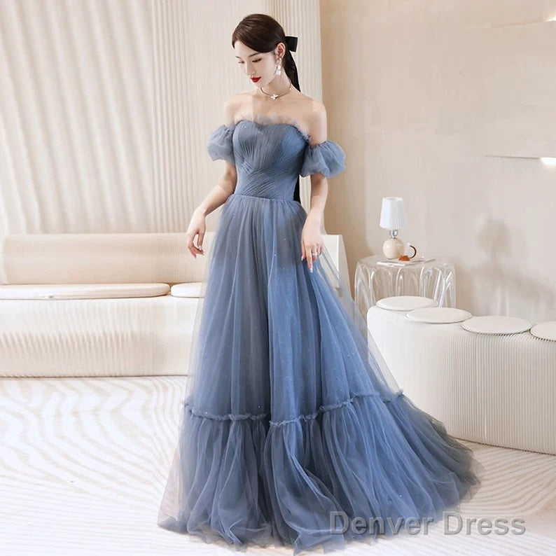 Beautiful Blue Glitter Gown Dress, Long Prom Long Dress Evening Gown