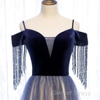 Beautiful Blue Gradient Tulle Long Prom Dress,A-Line Off Shoulder Prom Dresses