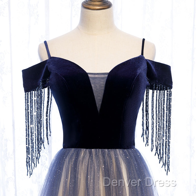Beautiful Blue Gradient Tulle Long Prom Dress,A-Line Off Shoulder Prom Dresses