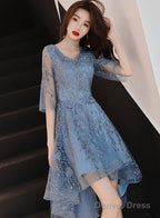 Beautiful Blue High Low Prom Dress Homecoming Dress, Blue Lace Prom Dresses
