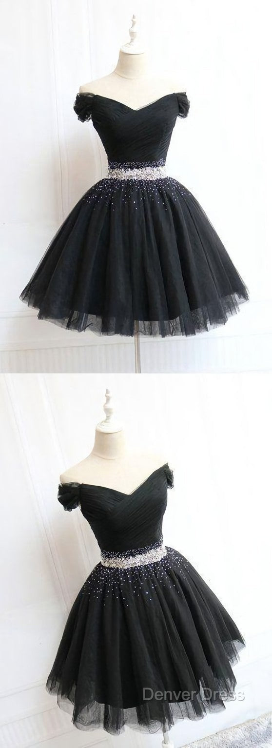 Beautiful Cute Charming Black Tulle V Neck Beaded Short Dresses, Black Homecoming Dresses Secondary image