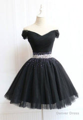 Beautiful Cute Charming Black Tulle V Neck Beaded Short Dress, Black Homecoming Dress