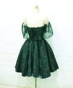 Beautiful Dark Green Lace Off Shoulder Short Prom Dress, Lace Homecoming Dresses
