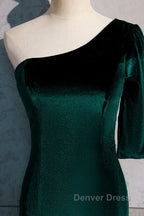 Beautiful Dark Green One Shoulder Prom Dress, Green Mermaid Prom Dresses
