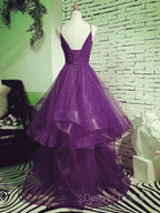 Beautiful Dark Purple Tulle Layers Prom Gowns, Purple Prom Dresses