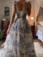 Beautiful Floral Print Chiffon Long Prom Dress