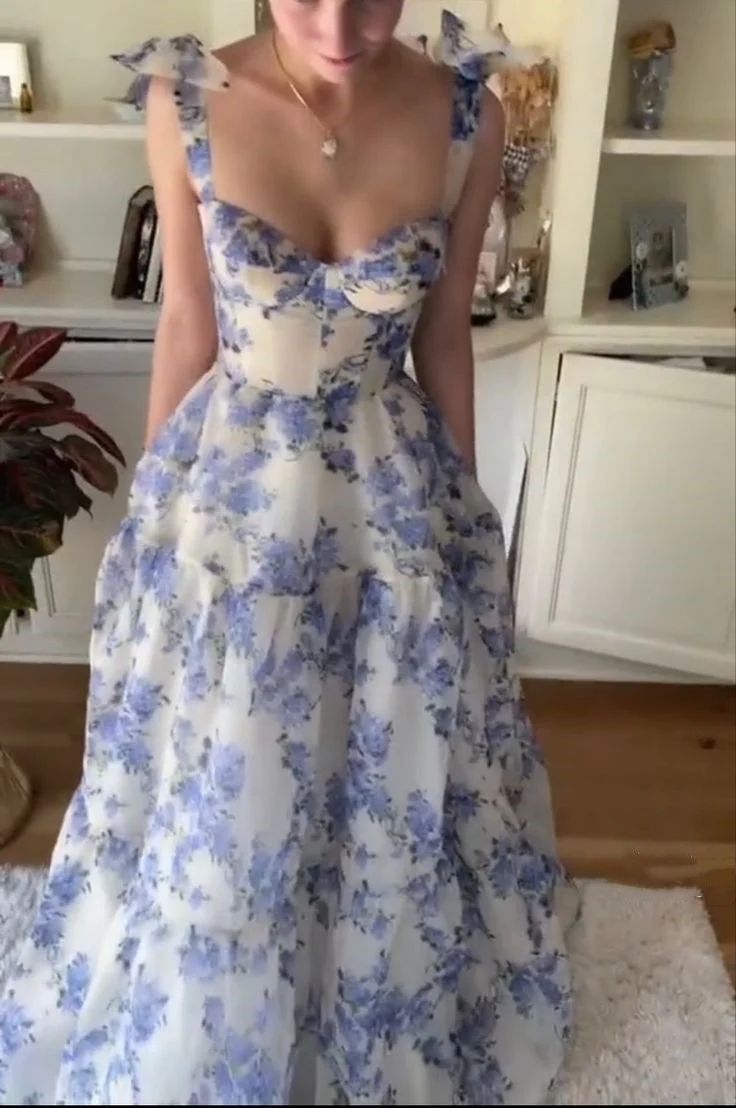 Beautiful Floral Print Chiffon Long Prom Dress