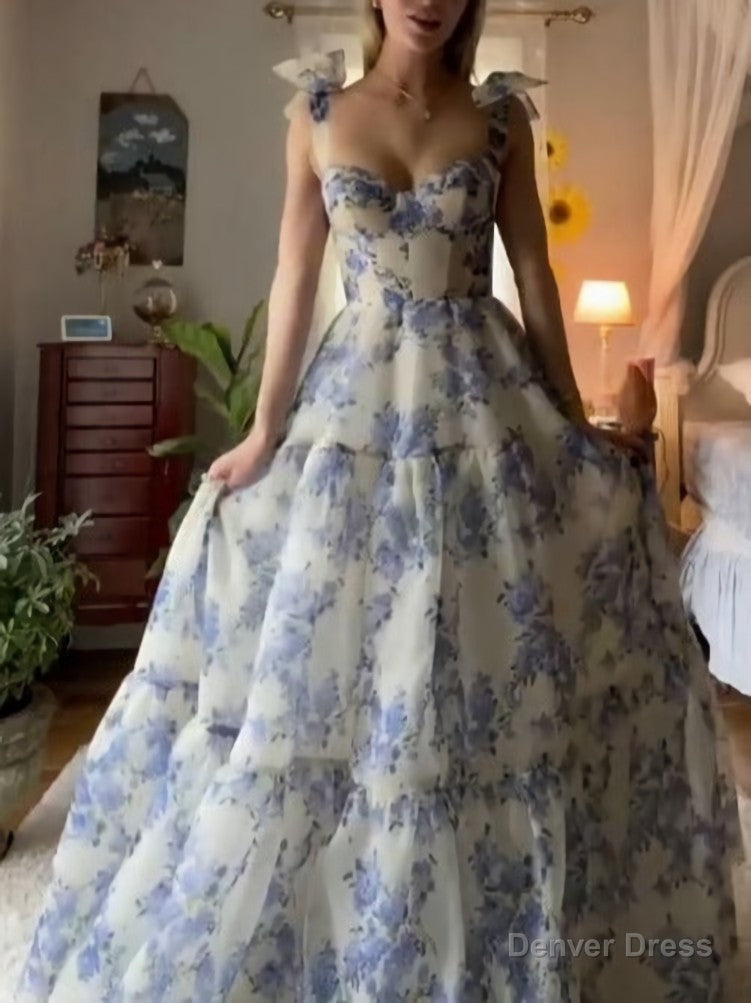 Beautiful Floral Print Chiffon Long Prom Dresses Evening Dress Main image