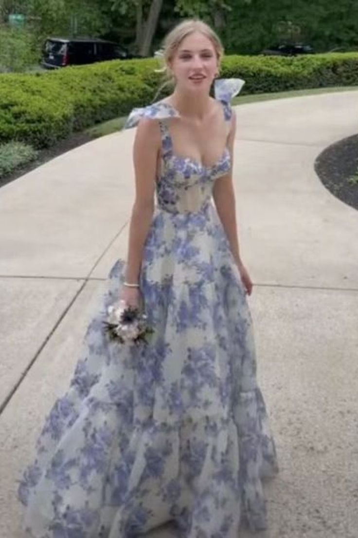 Beautiful Floral Print Chiffon Long Prom Dress