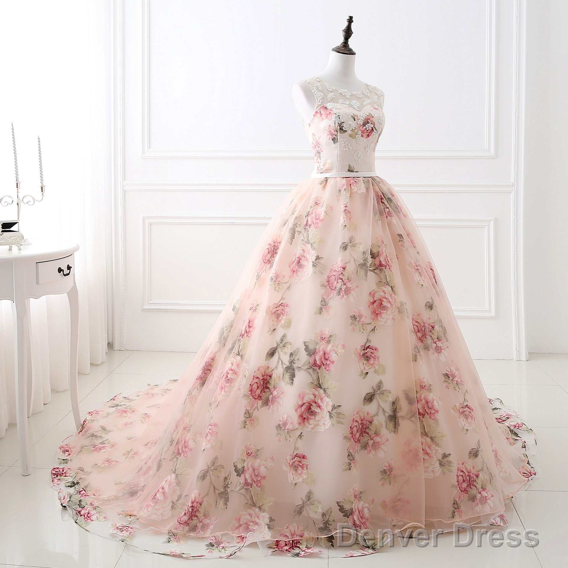 Beautiful Flowers Organza Formal Gown With Lace, Pink Sweet 16 Gown Secondary image