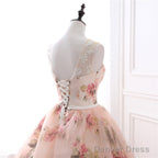 Beautiful Flowers Organza Formal Gown With Lace, Pink Sweet 16 Gown
