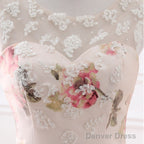 Beautiful Flowers Organza Formal Gown With Lace, Pink Sweet 16 Gown