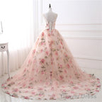 Beautiful Flowers Organza Formal Gown With Lace, Pink Sweet 16 Gown