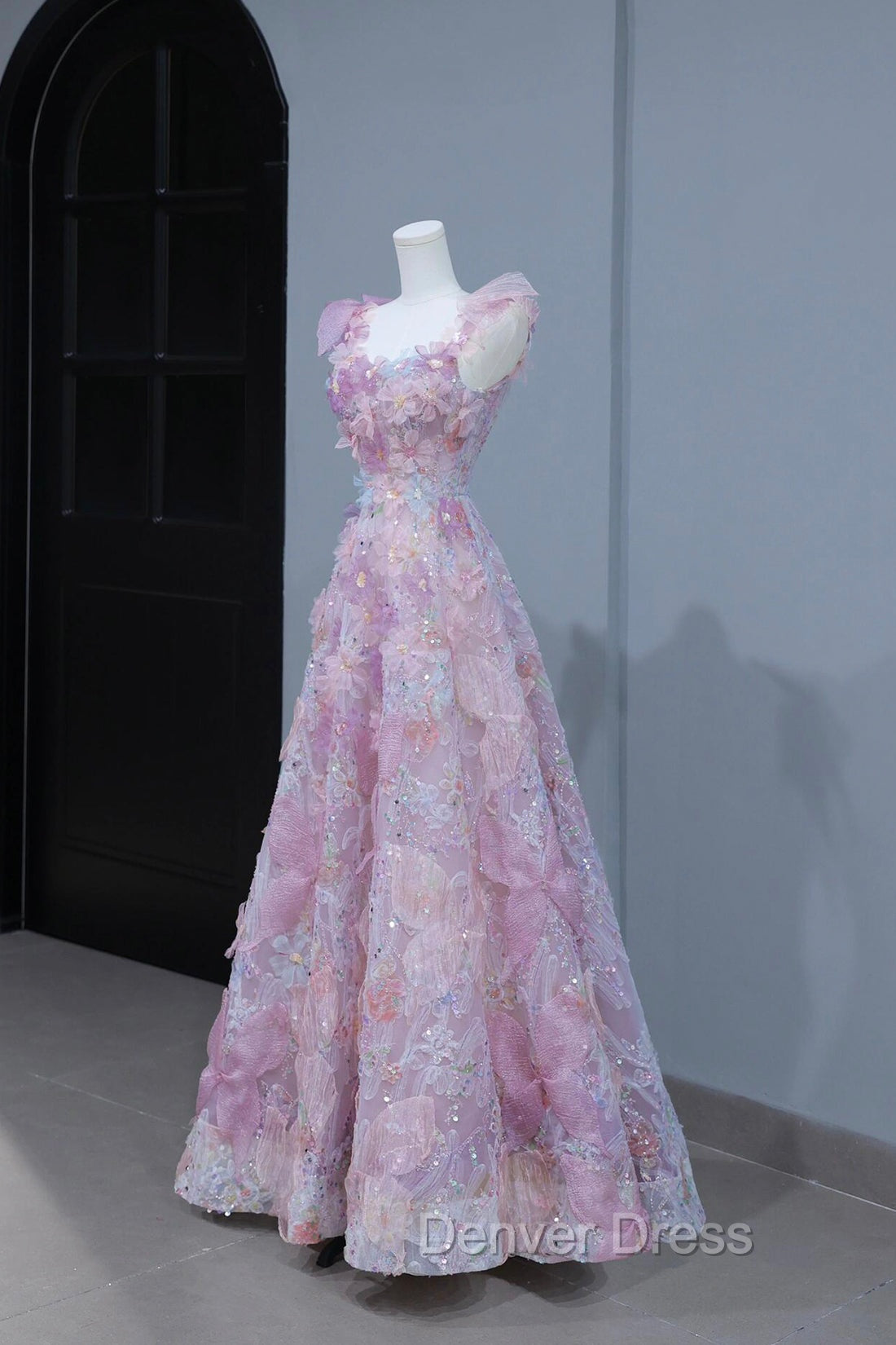 Beautiful Flowers Tulle Long Formal Dresses, Purple Pink A-Line Evening Dresses Secondary image