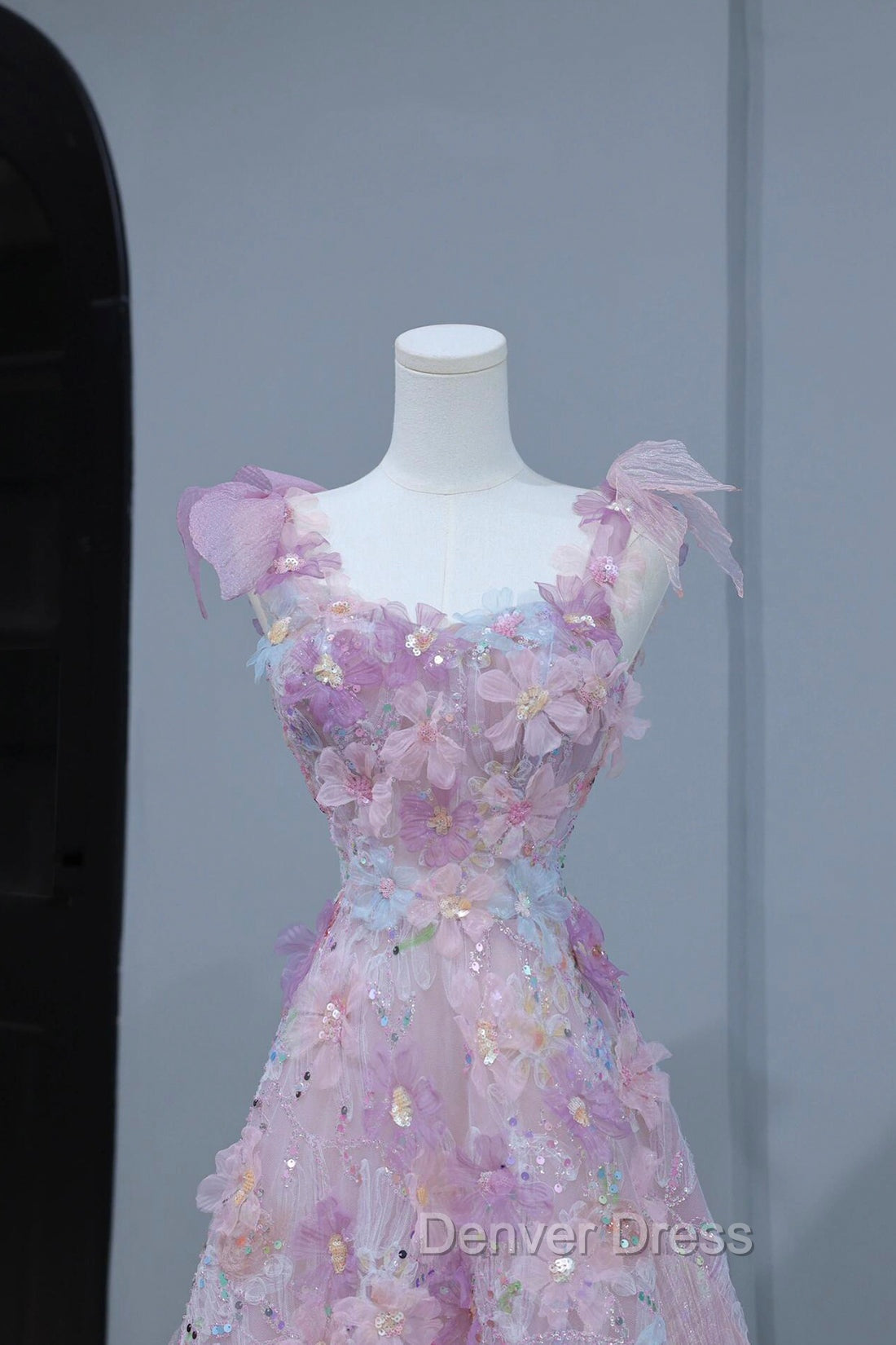 Beautiful Flowers Tulle Long Formal Dresses, Purple Pink A-Line Evening Dresses