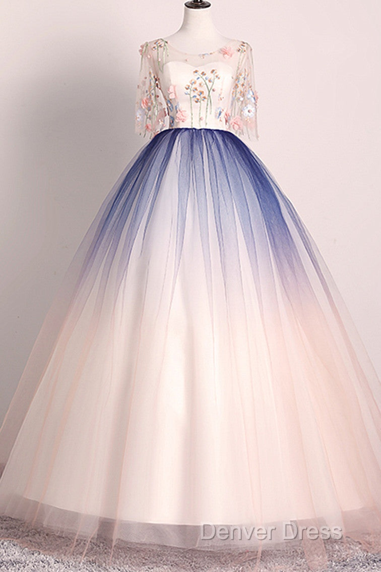 Beautiful Gradient Ball Gowns Long Prom Dress, Gradient Prom Dresses