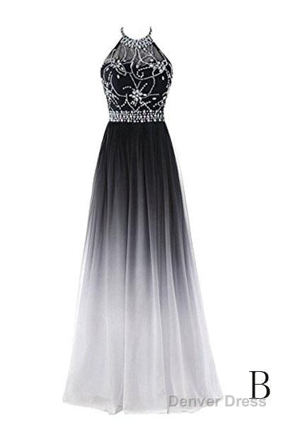 Beautiful Gradient Beaded A-Line Party Gown, Long Junior Prom Dress