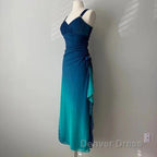 Beautiful Gradient Blue Glitter Chiffon Sweetheart Neck Prom Dresses Birthday Dresses