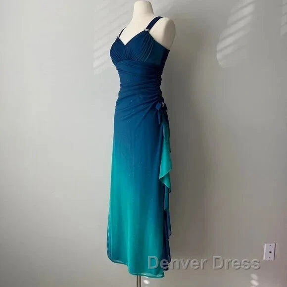 Beautiful Gradient Blue Glitter Chiffon Sweetheart Neck Prom Dresses Birthday Dresses