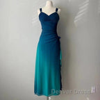 Beautiful Gradient Blue Glitter Chiffon Sweetheart Neck Prom Dresses Birthday Dresses