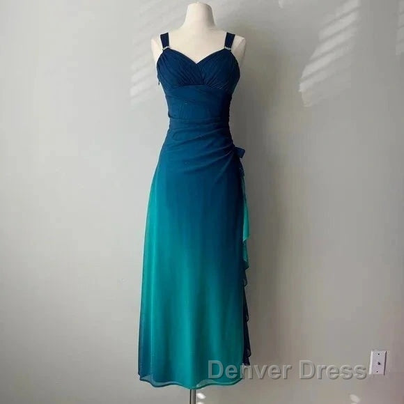 Beautiful Gradient Blue Glitter Chiffon Sweetheart Neck Prom Dresses Birthday Dresses