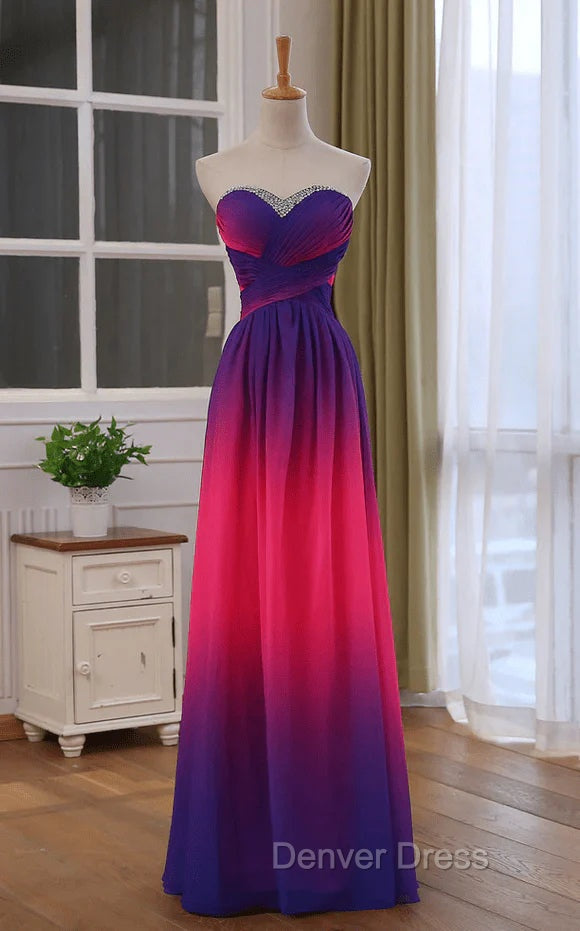 Beautiful Gradient Chiffon Sweetheart Beaded Prom Dress A Line Gradient Prom Dress shops Secondary image