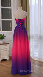Beautiful Gradient Chiffon Sweetheart Beaded Prom Dress A Line Gradient Prom Dress shops